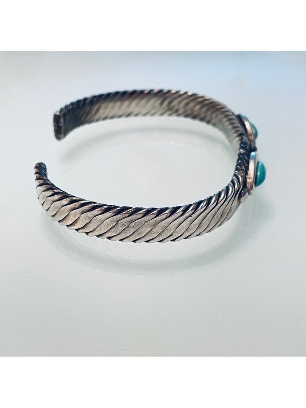 Vintage Mexico Turquoise Cable Design Cuff Bracelet in 925 Sterling Silv… - Picture 7 of 9